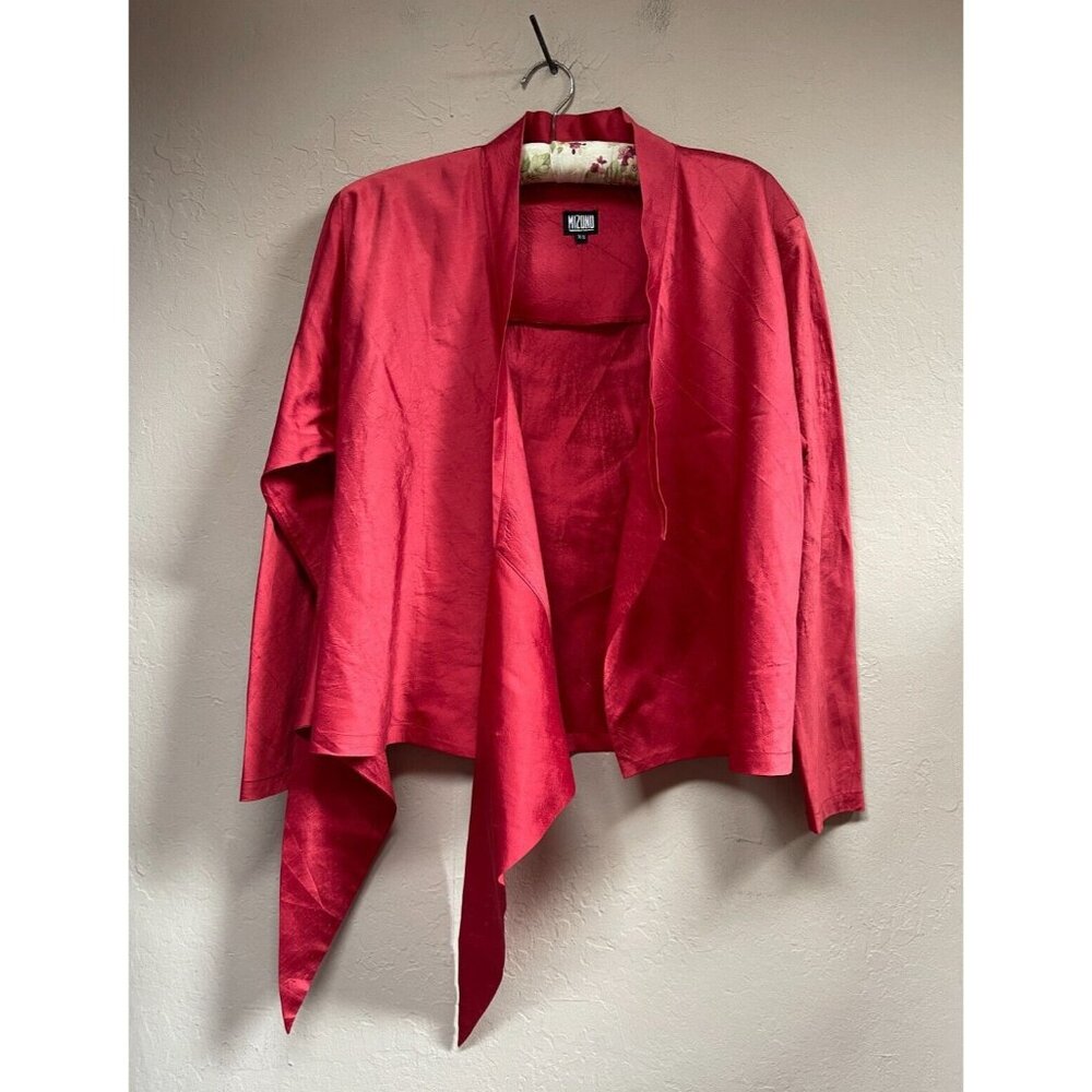 Vintage Mizono Women Wrap Front Textured Silk Blouse Top Size XS Red Casual